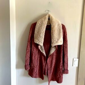 Sleeping on Snow Cable Knit Bomdurant Cardigan With Sherpa Collar